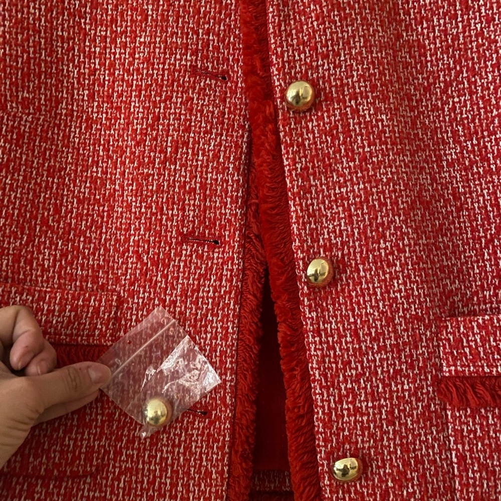 Talbots Red Tweed Button-Front Jacket - Picture 2 of 5